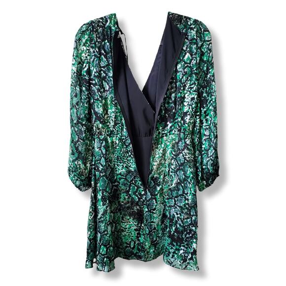 Alice Olivia Green Black Silk Velvet Burnout Mini Dress 2 Career Cocktail Event - Picture 8 of 10